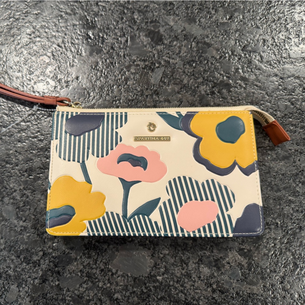 Spartina 449 Cream and Pink Clutch with Modern Artistic Design